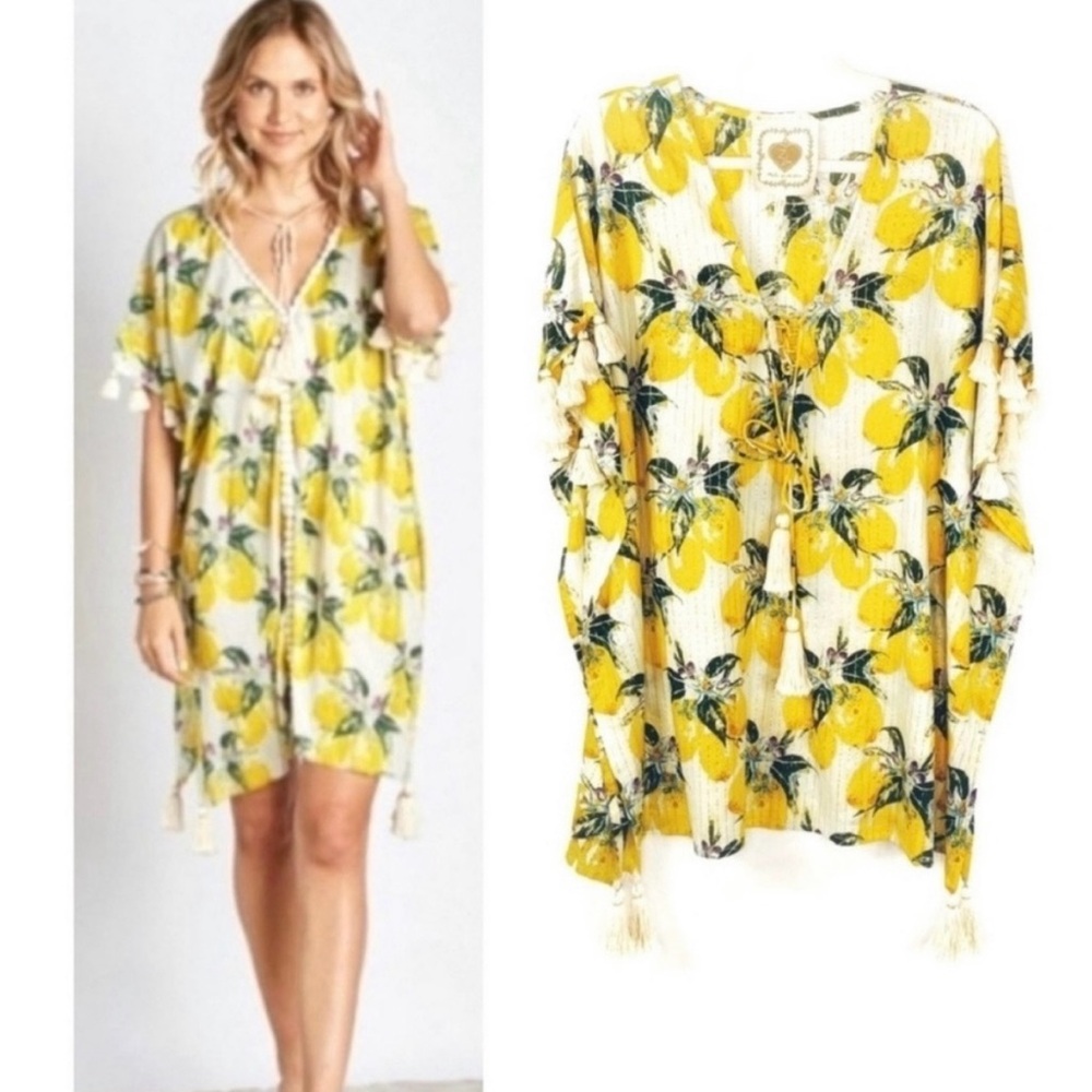 Z&L Lemon Print Tassel Kimono Top